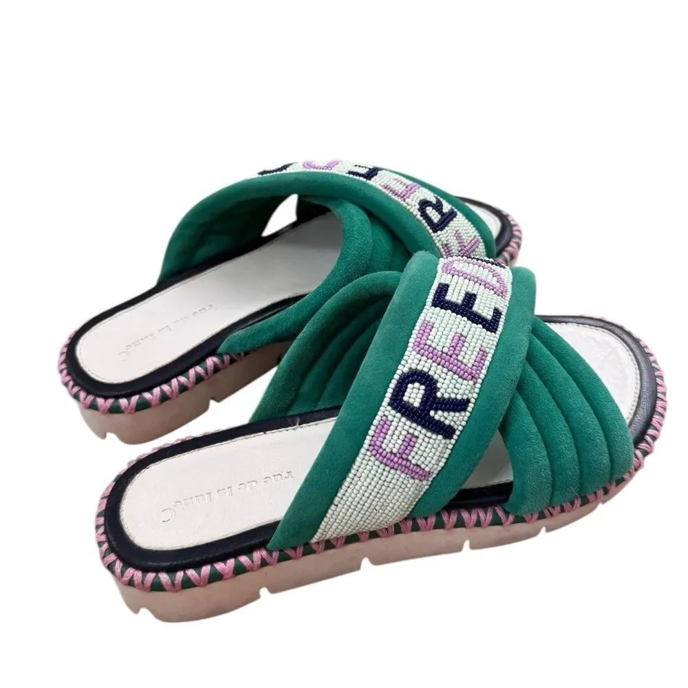 RUE DE LA LUNE beaded freedom sandals in green 7